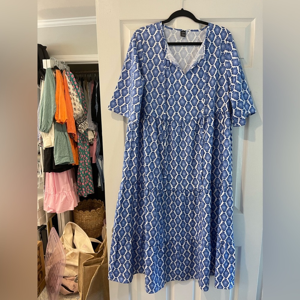 Blue & White SHEIN Midi Dress NEW